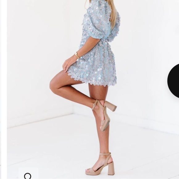 Buddy Love Light Blue 3D Floral Colby Sequin Babydoll Dress - Picture 2 of 16